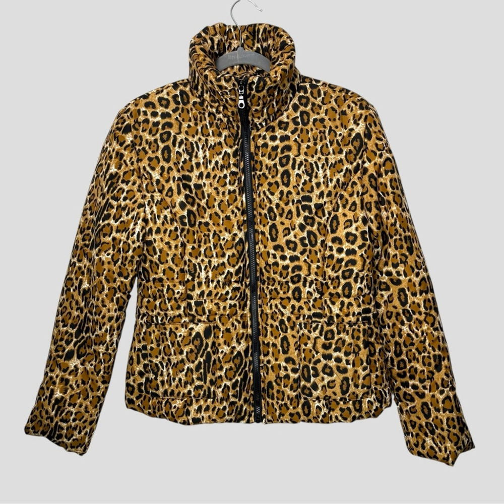 Y2K Leopard Cropped Puffer Jacket S Indie Sleaze Mobwife Apres Ski - Picture 5 of 11